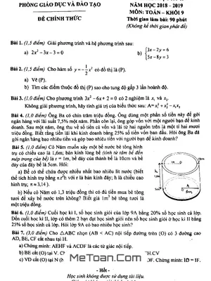 Đề thi HK2 Toán 9 năm học 2018 – 2019 phòng GD&ĐT Quận 3 – TP HCM