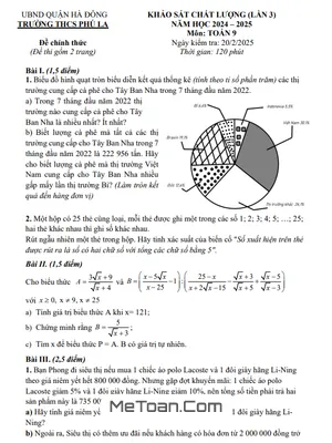 Đề khảo sát lần 3 Toán 9 năm 2024 - 2025 trường THCS Phú La - Hà Nội