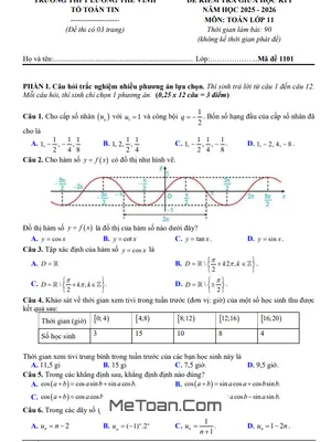 Đề thi giữa kì 1 Toán 11 năm 2025 – 2026 trường THPT Lương Thế Vinh – Quảng Ninh