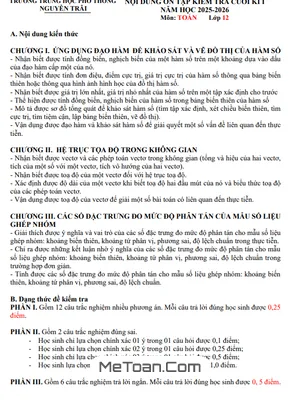 Đề Cương Ôn Tập Cuối Học Kì 1 Toán 12 Năm 2025 – 2026 Trường THPT Nguyễn Trãi – Đà Nẵng