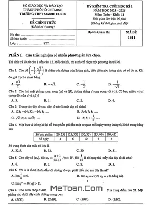 Đề thi cuối học kì 1 Toán 11 năm 2025 - 2026 trường THPT Marie Curie – TP.HCM