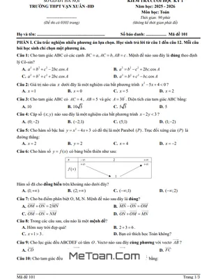 Đề Thi Cuối Học Kỳ 1 Toán 10 Năm 2025 – 2026 Trường THPT Vạn Xuân – Hà Nội