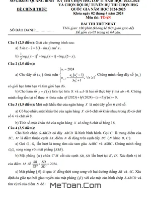 Đề thi chọn học sinh giỏi Toán 11 năm 2023 - 2024 sở GD&ĐT Quảng Bình