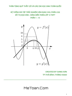 Hệ thống bài tập trắc nghiệm vận dụng cao, phân loại đồ thị đạo hàm – bảng biến thiên (phần 1 - 10)