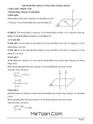 Tài Liệu Đường Thẳng Vuông Góc Với Mặt Phẳng Lớp 11: Trọng Tâm Lý Thuyết, Bài Tập & Lời Giải