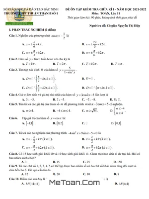 Tuyển tập 6 Đề Ôn Tập Giữa Kì 1 Toán 11 Năm 2021 - 2022 Trường THPT Thuận Thành 1 - Bắc Ninh