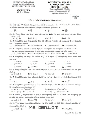 Đề thi học kì 2 Toán 12 năm 2019 - 2020 trường THPT Bách Việt - TP HCM