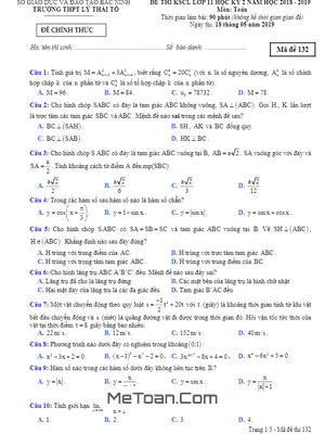 Đề thi KSCL Toán 11 HK2 năm 2018 - 2019 trường Lý Thái Tổ - Bắc Ninh