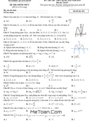 Đề thi thử THPT Quốc gia 2019 môn Toán sở GD&ĐT Quảng Bình