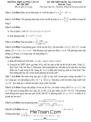 Đề Thi Thử Quốc Gia 2016 Môn Toán Trường Lương Văn Cù - An Giang