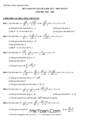 Đề Cương Ôn Tập Giữa Kì 2 Môn Toán Lớp 9 Năm 2022 - 2023 Trường THCS Thành Công - Hà Nội