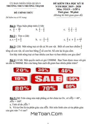 Đề thi học kì 2 Toán lớp 6 năm 2019 - 2020 trường THCS Trường Thạnh - TP HCM (có đáp án)