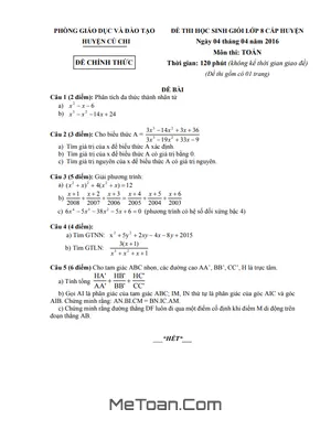 Đề thi học sinh giỏi Toán 8 cấp huyện năm 2015 - 2016 phòng GD&ĐT Củ Chi - TP HCM