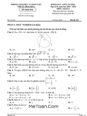 Đề thi học kì 2 Toán 9 năm 2023 - 2024 phòng GD&ĐT Thái Hòa - Nghệ An