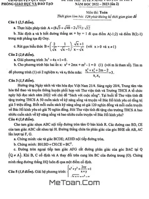 Đề thi thử Toán vào lớp 10 lần 2 năm 2022 - 2023 phòng GD&ĐT Quỳ Hợp - Nghệ An