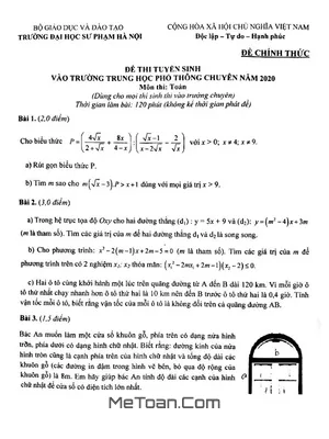Đề thi tuyển sinh lớp 10 môn Toán trường THPT chuyên ĐHSP Hà Nội năm 2020 - 2021