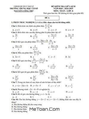 Đề Thi Giữa Kì 2 Môn Toán Lớp 8 Năm Học 2024 – 2025 Trường THCS Nguyễn Công Trứ, Đà Nẵng