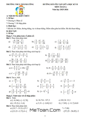Đề cương giữa kỳ 2 Toán 6 năm 2025 – 2026 trường THCS Thành Công – Hà Nội