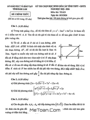 Đề Thi Chọn Học Sinh Giỏi Môn Toán THPT Cấp Tỉnh 2025 – 2026 Sở GD&ĐT Đắk Lắk (Có Đáp Án)