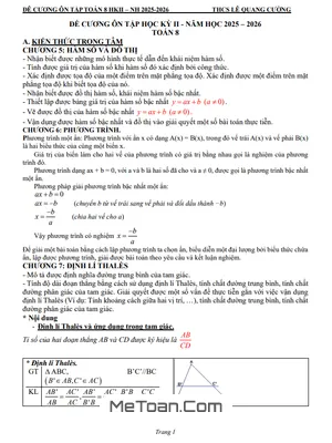 Đề Cương Toán 8 Học Kỳ 2 Năm 2025-2026: THCS Lê Quang Cường, TP.HCM