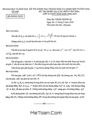 Đề Thi Tuyển Chọn Đội Tuyển HSG Quốc Gia Môn Toán THPT 2026-2027 Sở GD&ĐT Hà Nội (Bảng B)