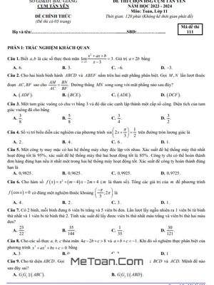 Đề thi học sinh giỏi Toán 11 năm 2023 - 2024 cụm Tân Yên - Bắc Giang