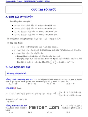 Hướng dẫn giải bài toán cực trị số phức - Lương Đức Trọng
