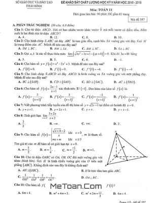 Đề KSCL học kỳ 2 Toán 11 năm 2018 - 2019 sở GD&ĐT Thái Bình