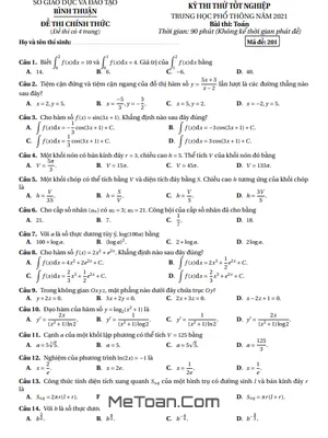 Đề thi thử tốt nghiệp THPT năm 2021 môn Toán sở GD&ĐT Bình Thuận