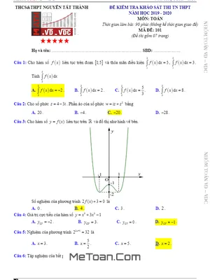 Đề khảo sát thi TN THPT 2020 môn Toán trường Nguyễn Tất Thành – Hà Nội