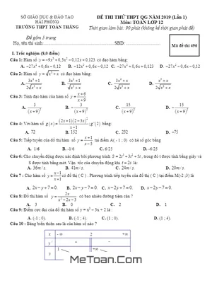 Đề thi thử THPTQG 2019 môn Toán trường THPT Toàn Thắng - Hải Phòng lần 1