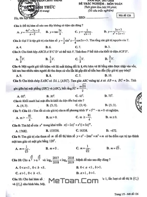 Đề thi thử THPT Quốc gia 2018 môn Toán lần 1 trường Phan Châu Trinh – Đà Nẵng (có đáp án)