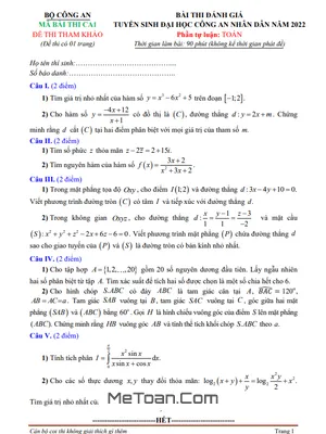 Đề thi tham khảo đánh giá năng lực tuyển sinh Đại học Công An Nhân Dân năm 2022 môn Toán