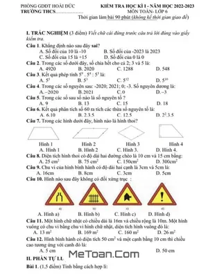 Đề Thi Học Kì 1 Toán 6 Năm 2022 - 2023 Phòng GD&ĐT Hoài Đức - Hà Nội