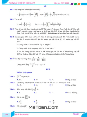 Tuyển Tập 40 Đề Ôn Thi Cuối Học Kì 1 Môn Toán 7