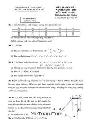 Đề thi HK2 Toán lớp 7 năm 2019 - 2020 trường THCS Phan Sào Nam - TP HCM