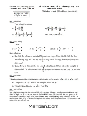 Đề thi HK2 Toán lớp 6 năm 2019 - 2020 trường THCS Chu Văn An - TP HCM