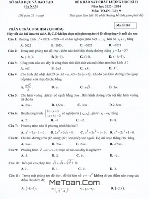 Đề khảo sát học kì 2 Toán 9 năm 2023 – 2024 sở GD&ĐT Hà Nam