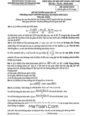 Đề thi tuyển sinh lớp 10 môn Toán (chung) trường THPT chuyên ĐHSP Hà Nội năm 2023