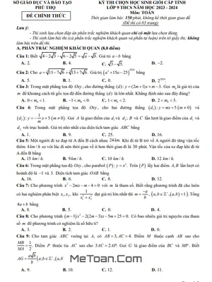 Đề thi học sinh giỏi cấp tỉnh môn Toán lớp 9 năm 2023 - 2024 sở GD&ĐT Phú Thọ