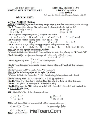Đề Thi Giữa Kỳ 1 Toán 9 Năm Học 2025-2026 Trường THCS Lý Thường Kiệt, TPHCM (Có Đáp Án)