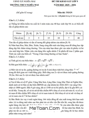 Đề Khảo Sát Toán 9 Năm 2025-2026 Trường THCS Nghĩa Mai – Nghệ An