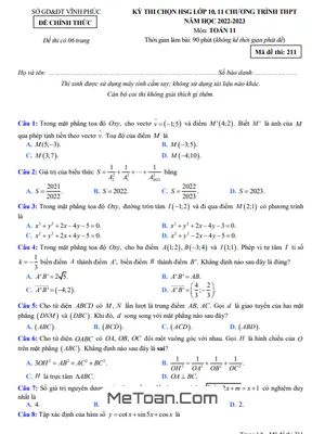 Đề thi học sinh giỏi Toán 11 THPT năm 2022 - 2023 Sở GD&ĐT Vĩnh Phúc
