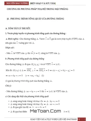 Phương Pháp Tọa Độ Trong Mặt Phẳng - Nguyễn Bảo Vương: Tài Liệu Trọng Tâm & Bài Tập