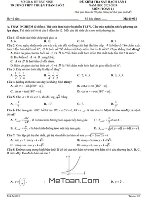 Đề sát hạch lần 1 Toán 11 năm 2023 – 2024 trường THPT Thuận Thành 2 – Bắc Ninh