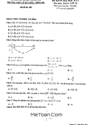 Đề thi HK1 Toán 10 năm 2020 - 2021 trường THPT Lê Quý Đôn - Hà Nội