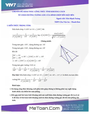 Phương Pháp Giải Nhanh Bài Toán Khoảng Cách Từ Chân Đường Vuông Góc Đến Mặt Bên
