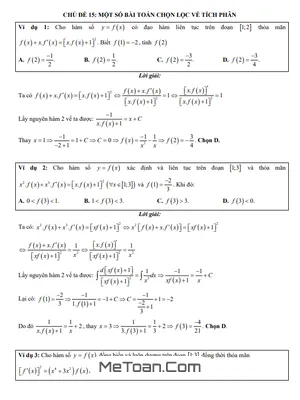 Tuyển chọn bài tập tích phân có lời giải chi tiết - Lớp 12