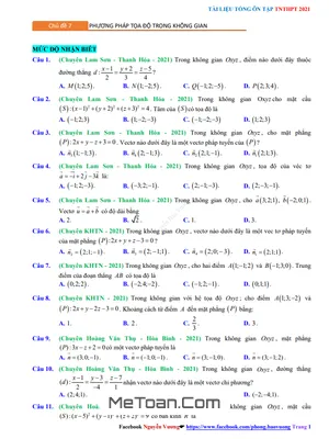 Tổng Ôn Tập TN THPT 2021 Môn Toán: Phương Pháp Tọa Độ Trong Không Gian