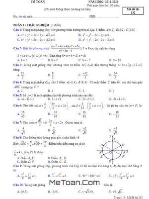 Đề thi học kì 2 Toán 10 năm 2019 - 2020 trường THPT Ngô Gia Tự - Phú Yên